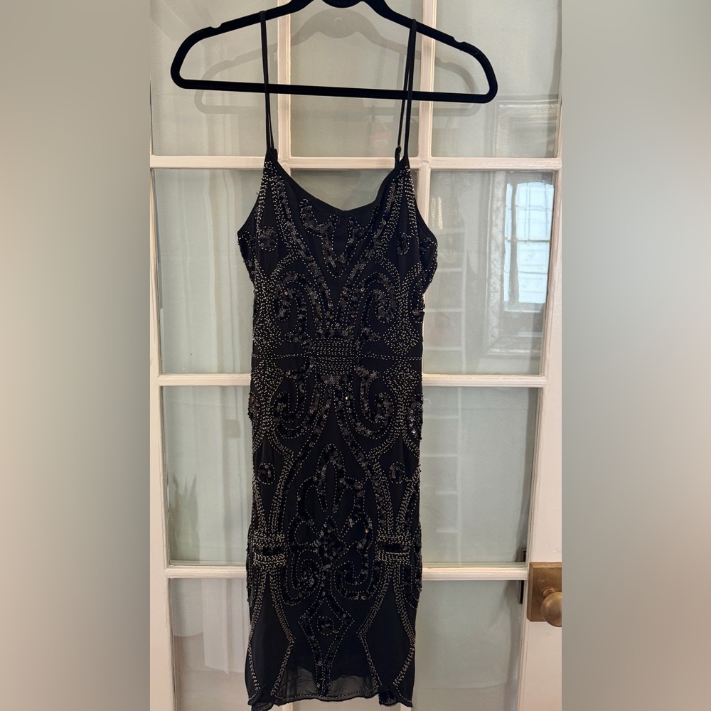 Minuet Black cocktail Dress with Silver Beading